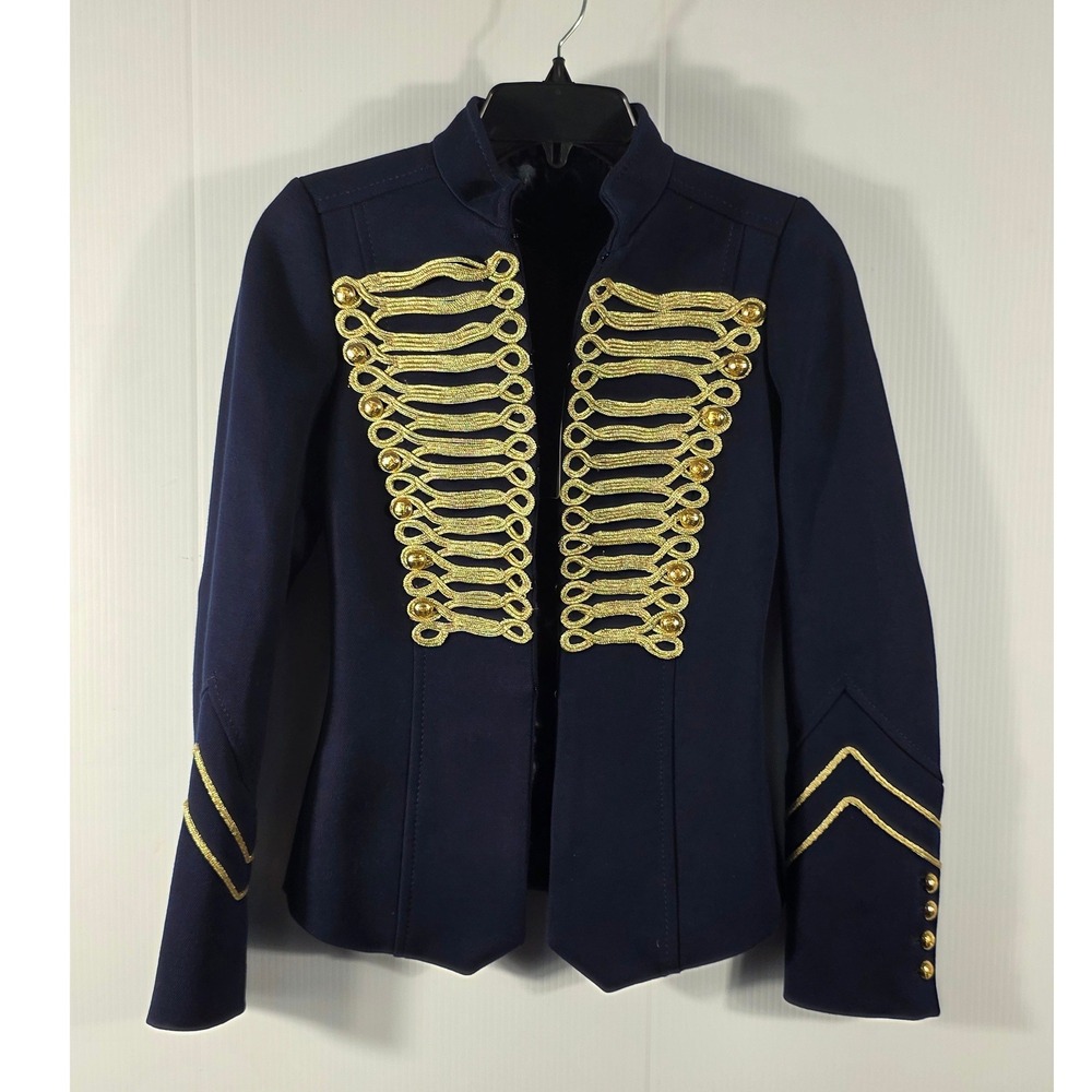 Zara Woman Navy Blue Gold Military Hussar Braided Embroidery Jacket XS 8057/697 - Picture 2 of 14